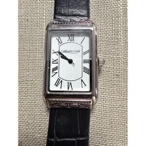 Coldwater Creek Rectangular Silver Tone Leather Watch New Battery